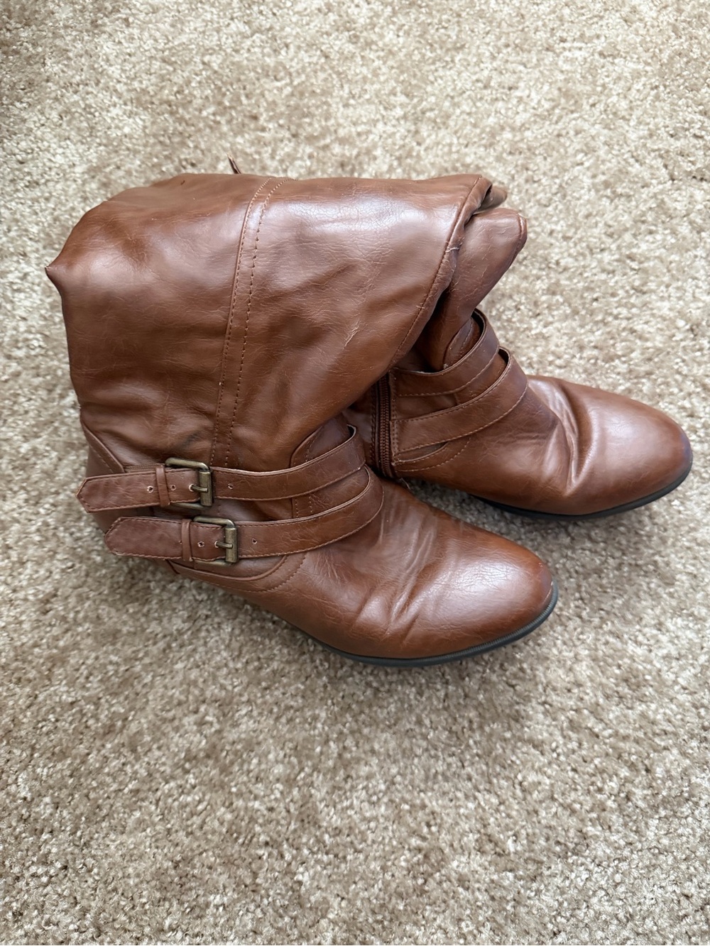Vintage Brown Mid-Calf Buckle Ankle Boots